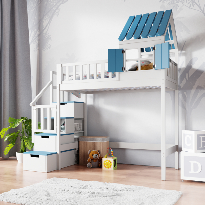 kinderhoogslaper met dak huisje